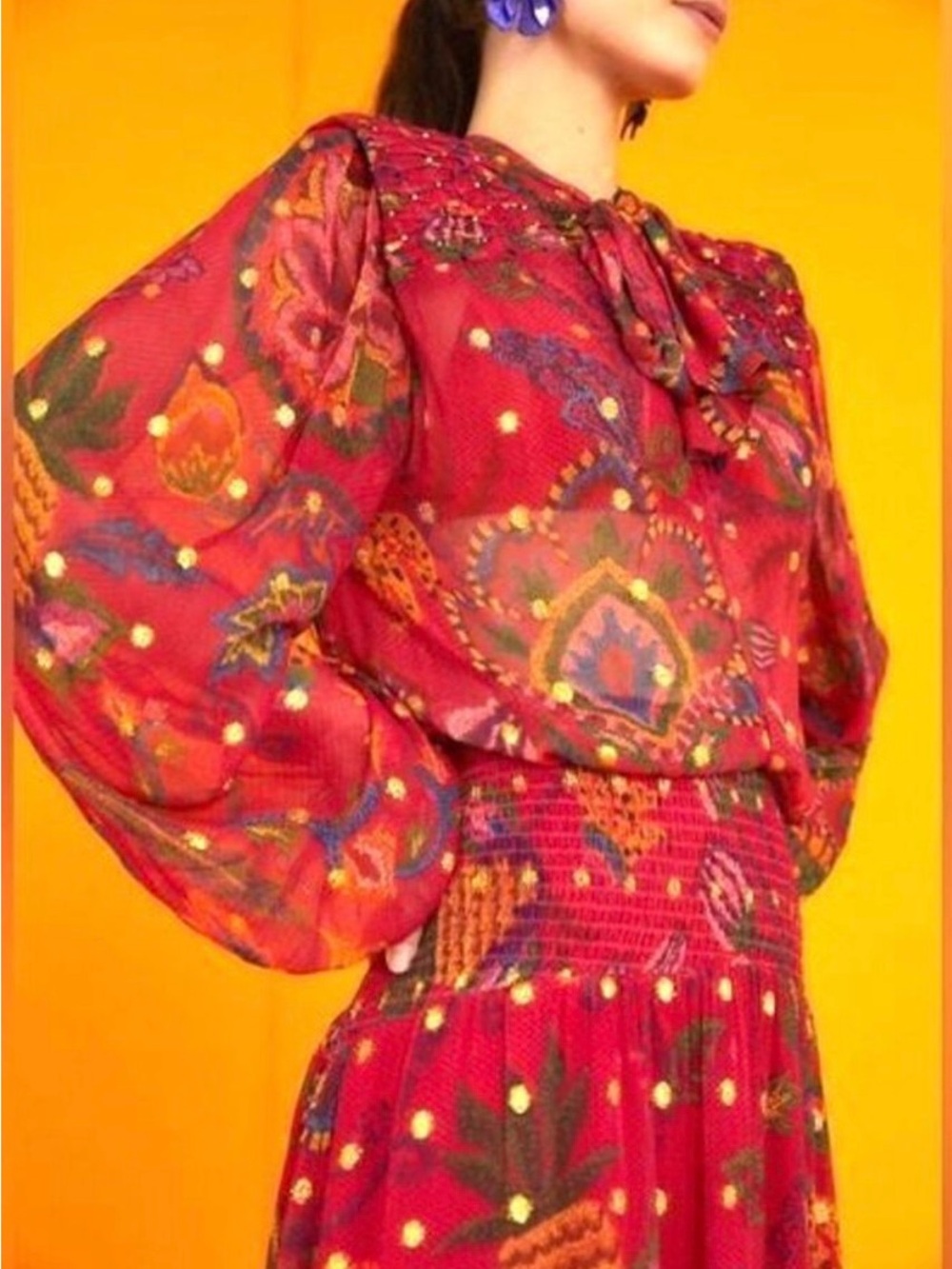 FARM Rio Red Floral Paisley Tie-Neck Maxi Dress - Picture 3 of 8
